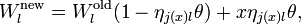 W^{\rm new}_l=W^{\rm old}_ll} \theta)+x\eta_{jl} \theta,