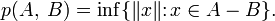 p=\inf\{\|x\|\colon x\in A-B\}.