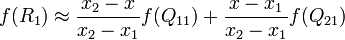 f \approx \frac{x_2-x}{x_2-x_1} f + \frac{x-x_1}{x_2-x_1} f