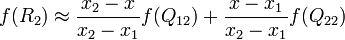  f \approx \frac{x_2-x}{x_2-x_1} f + \frac{x-x_1}{x_2-x_1} f