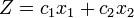 Z = c_1x_1 + c_2x_2\,