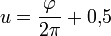 u = \frac{\varphi}{2 \pi} + 0{,}5