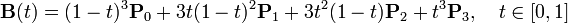 \mathbf{B} =^3\mathbf{P}_0 + 3t^2\mathbf{P}_1 + 3t^2\mathbf{P}_2 + t^3\mathbf{P}_3, \quad t \in