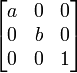 \begin{bmatrix}
a&0&0 \\
0&b&0 \\
0&0&1\end{bmatrix}