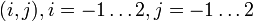 , i=-1\ldots2, j=-1\ldots2