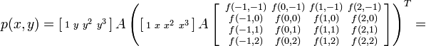 p = 
\left A
\left(
\left A
\left[\begin{smallmatrix} 
 & f  & f  & f  & f \\
 & f  & f  & f  & f \\
 & f  & f  & f  & f \\
 & f  & f  & f  & f \\
\end{smallmatrix}\right]
\right)^T 

=