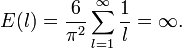 E = \frac{6}{\pi^2} \sum_{l=1}^\infty \frac{1}{l} = \infty . \,