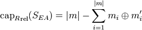  {\text{cap}_R}_\text{rel}=|m| - \sum_{i=1}^{|m|} m_i\oplus m'_i 