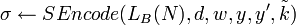 \sigma \leftarrow SEncode,d,w,y,y^{\prime},\tilde{k})